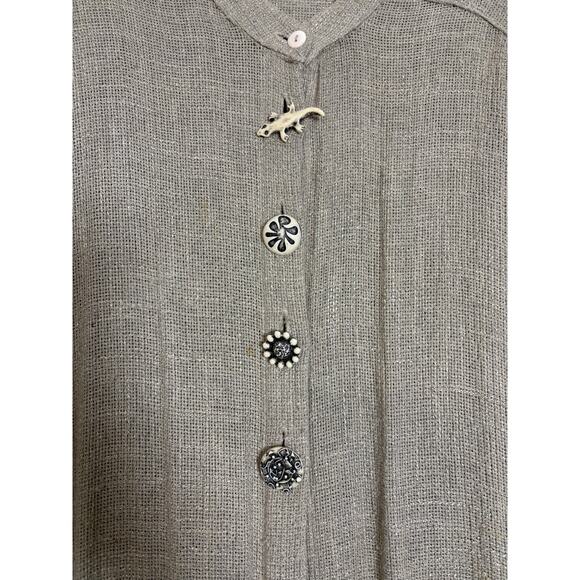 Unbranded Vtg Loose Weave Knit Flax Type Split Five Button Duster Pleated Cuff - Picture 3 of 8